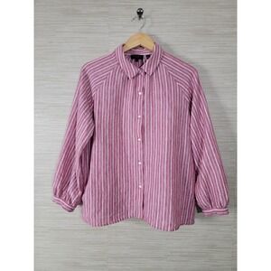 Ted Baker Shirt Top Womens L Pink White Striped Long Sleeve Collared Button Up